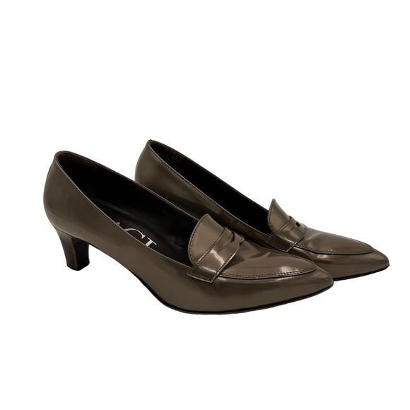 AGL Attilio Giusti Leombruni Pewter Glossy Leather Heels Size 39.5 / 9.5 - Picture 1 of 11